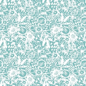  flowers leaves abstract doodle hand drawn lines scandinavian style white mint blue. fashion print, trend of the season 