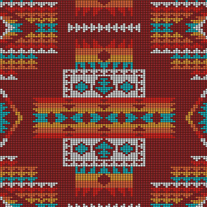 Native American tribal Aztec beads kilim dark red teal large