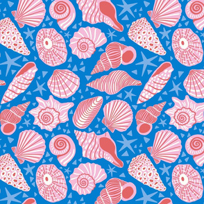 simple shells/pink on bright blue/large