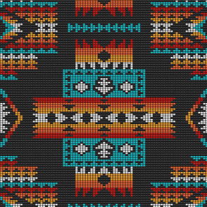 Native American tribal Aztec beads kilim black large