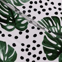 Tropical monstera leaves jungle garden boho summer nursery forest green on blush JUMBO