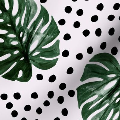 Tropical monstera leaves jungle garden boho summer nursery forest green on blush JUMBO