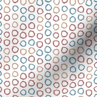 Classic vintage seamless pattern polka dot circles, scandinavian style texture grunge crayons ink. white blue ocher  brown