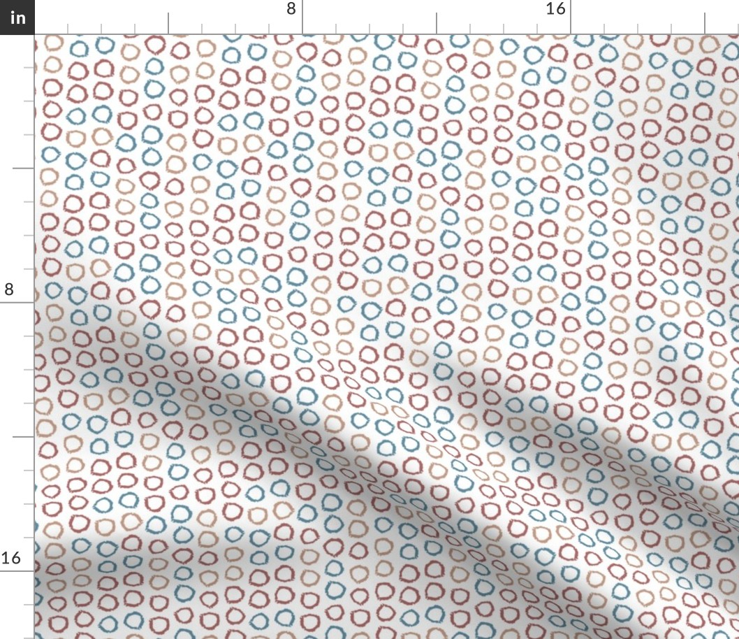 Classic vintage seamless pattern polka dot circles, scandinavian style texture grunge crayons ink. white blue ocher  brown