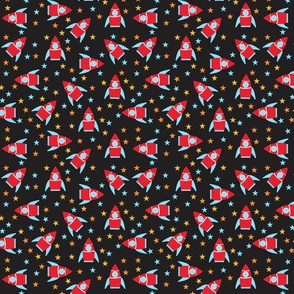 Black Fabric with a Red and Blue Rocket Design
