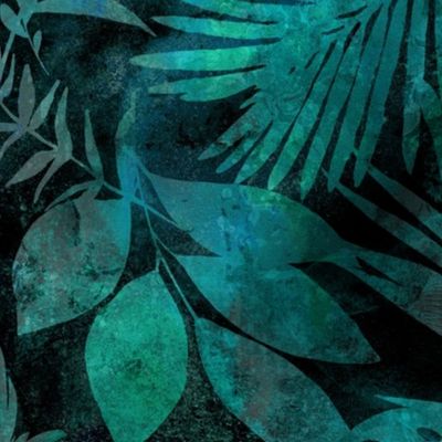Tropical Leaves Turquoise Green Watercolor 
