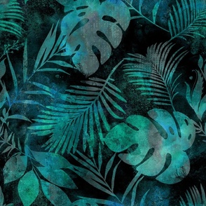 Tropical Leaves Turquoise Green Watercolor 