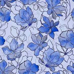 Watercolor Flowers Pastel Blue