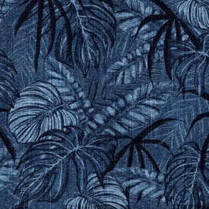 Tropical Leaf Blue Jeans Denim