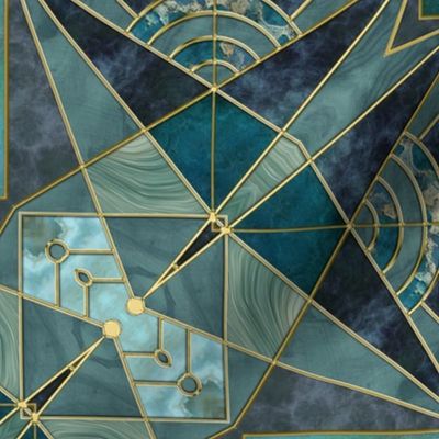 Elegant Teal Green Art Deco Stained Glass 