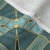 Elegant Teal Green Art Deco Stained Glass 