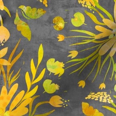 Yellow And Grey Fancy Florals