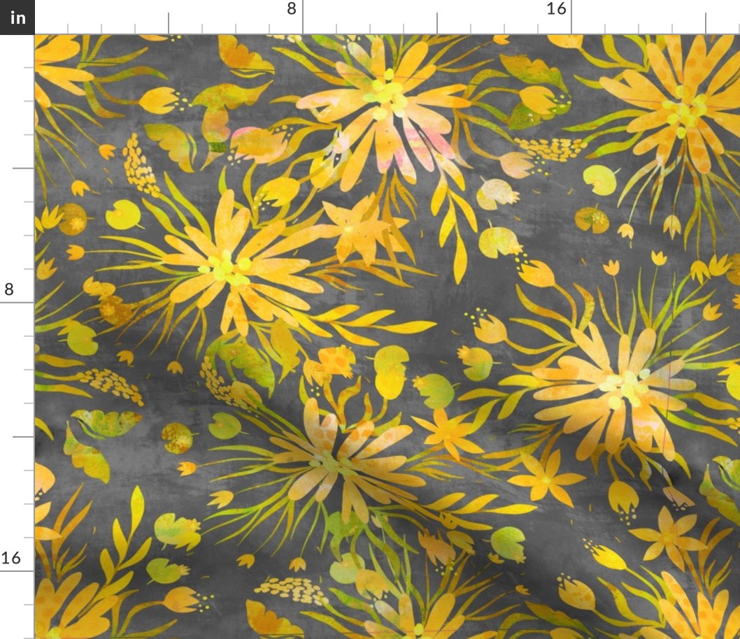 Yellow And Grey Fancy Florals