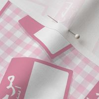 Scattered Arabic 'hello my name is' nametags - light pink on baby pink gingham