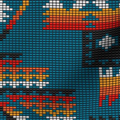 Boho Native American beads Aztec kilim blue large