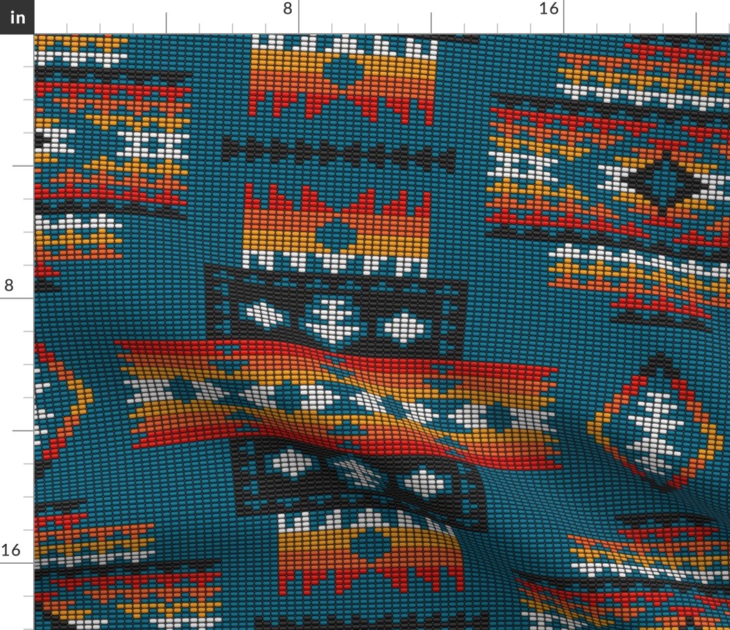 Boho Native American beads Aztec kilim blue large