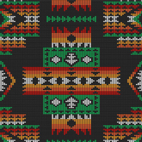 Beads black Native American Kilim green orange large