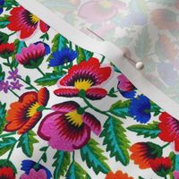 Grandmommy Flowering Bouquet - Poppy Cornflower Violet - Green Leaves - Blossom - Satin Stitch Obereg Embroidery - Small v. #2