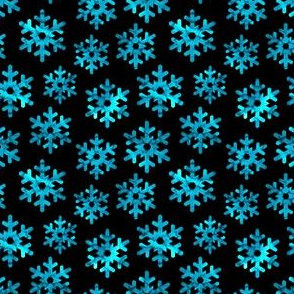 Watercolor Snowflakes (Aquamarine on Black) – Small Scale