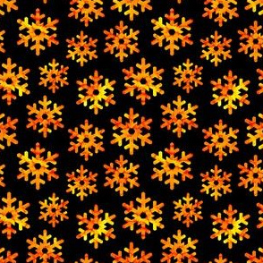 Watercolor Snowflakes (Orange on Black) – Small Scale