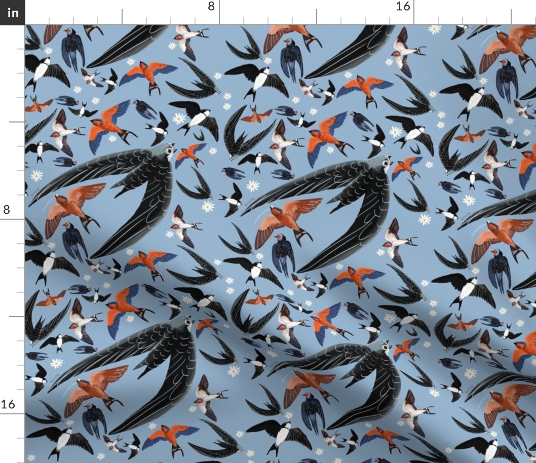 Swallows Martins and Swift pattern baby blue