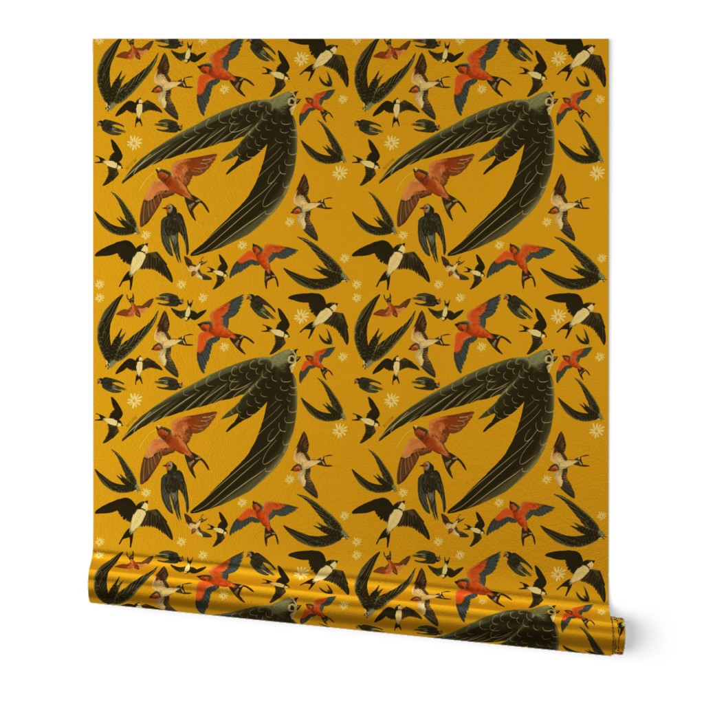 Swallows and Swift in yellow pattern