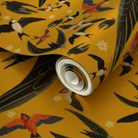 Swallows and Swift in yellow pattern