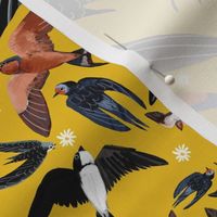 Swallows and Swift in yellow pattern