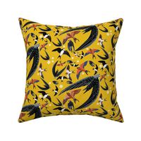 Swallows and Swift in yellow pattern