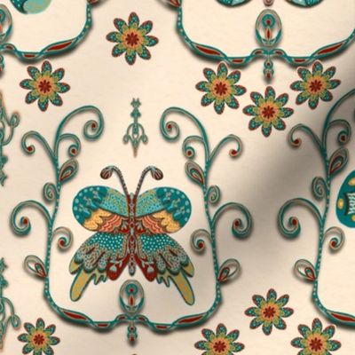 Folk Art retro Butterflies damask medium