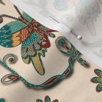 Folk Art retro Butterflies damask medium