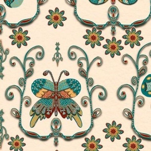 Folk Art retro Butterflies damask medium
