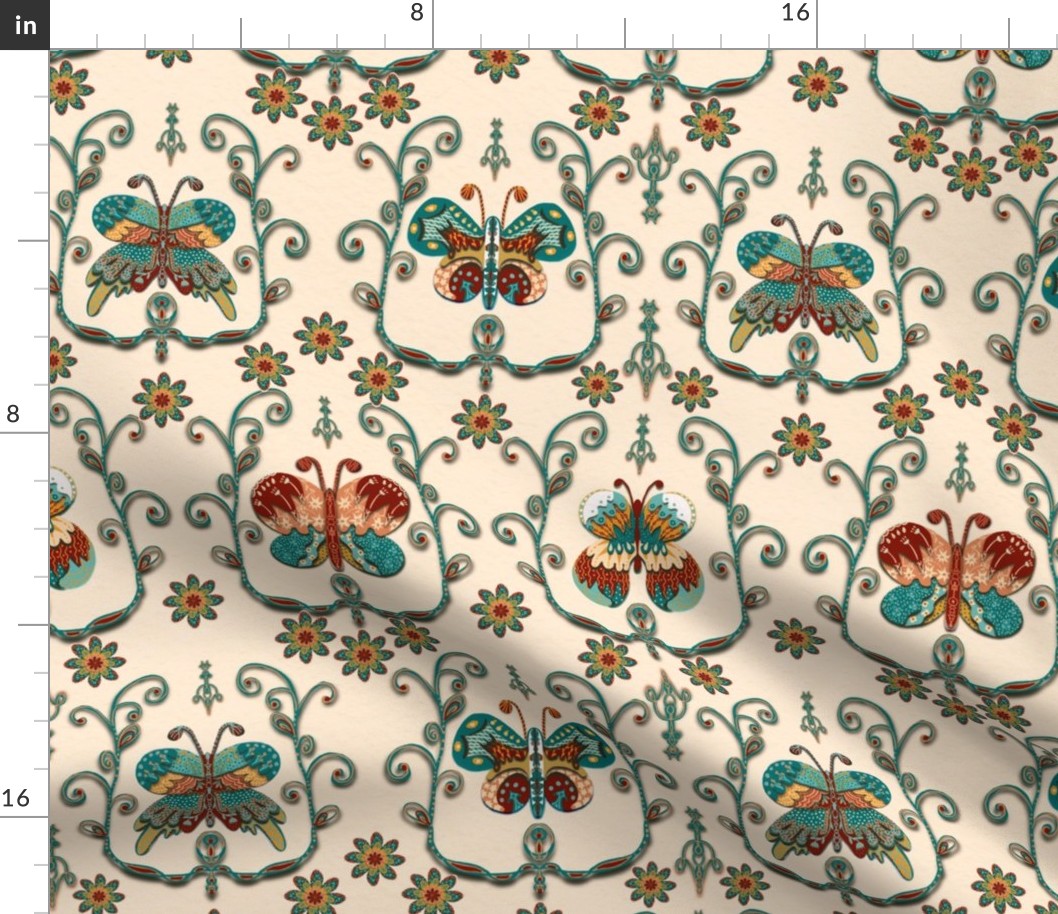 Folk Art retro Butterflies damask medium