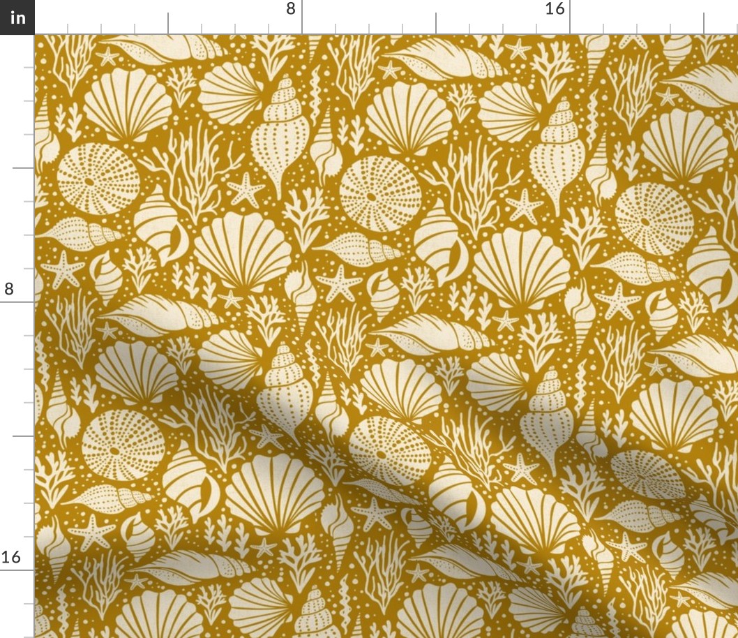Washed Ashore - Nautical Seashells - Golden Yellow Ivory 2 Color Regular Scale