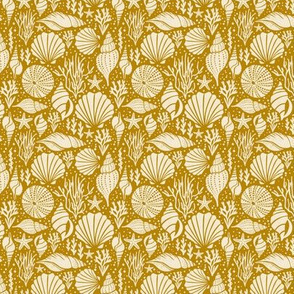 Washed Ashore - Nautical Seashells - Golden Yellow Ivory 2 Color Small Scale