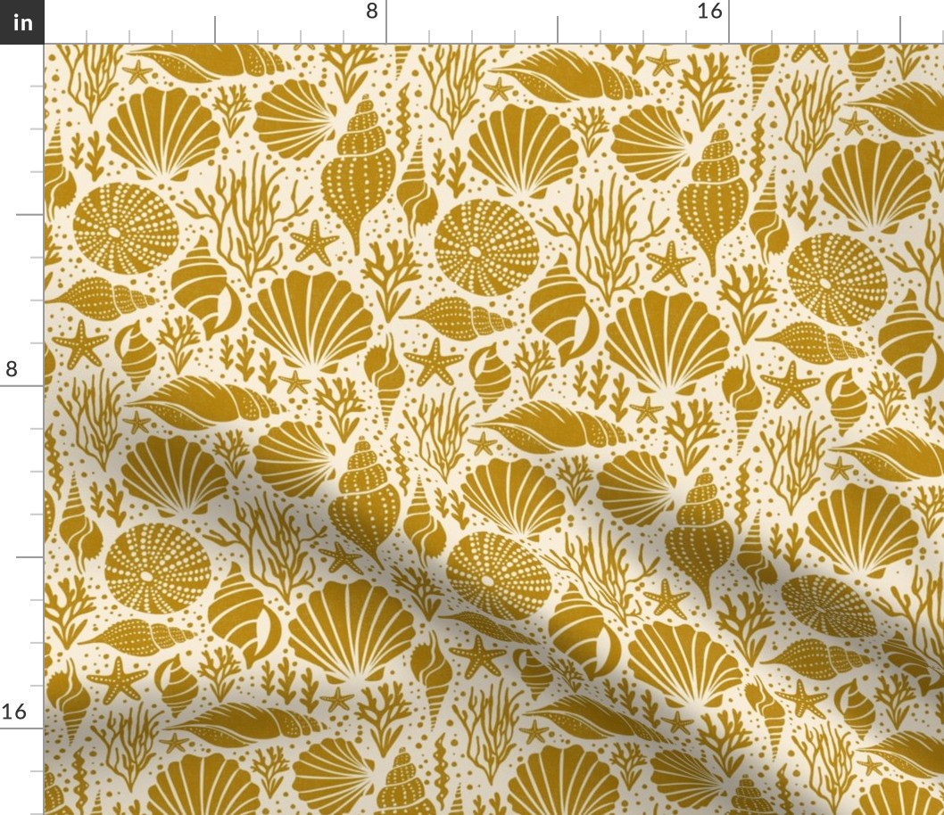 Washed Ashore - Nautical Seashells - Ivory Golden Yellow 2 Color Regular Scale