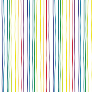 large - rainbow vertical stripes on white