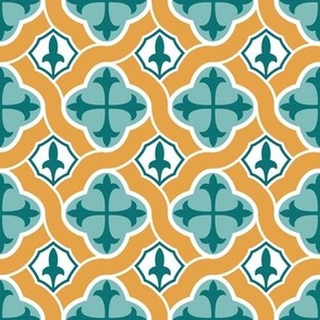 Fleur de Lys Ogee // Gold and Teal
