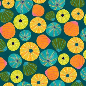 Donut Shells - Blue Green background  (21"x18" repeat)