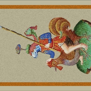 Medieval Chicken-Rider tea towel/wall hanging