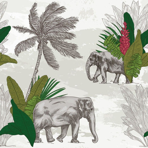 British Colonial Tropical Asian Elephant Pattern