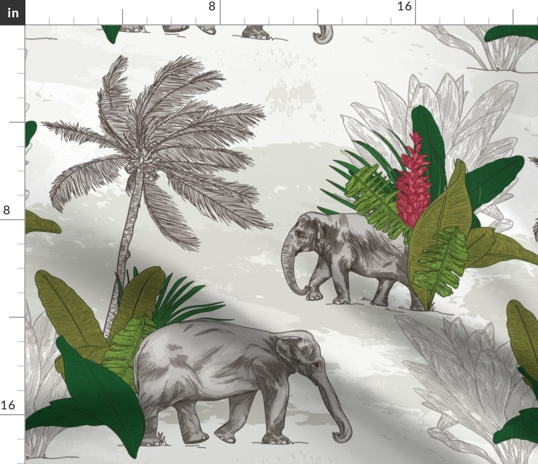 British Colonial Tropical Asian Elephant Pattern