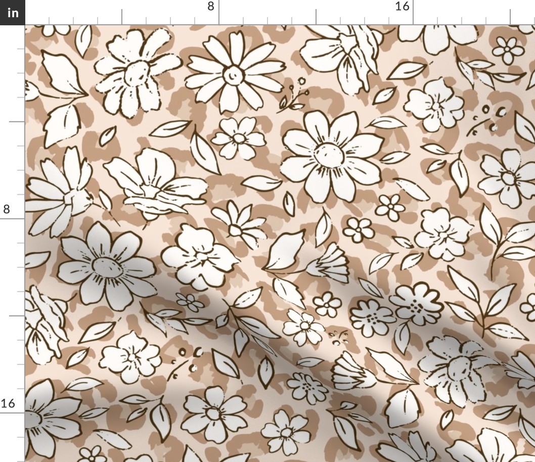 Ditsy Floral on Nude Leopard- large scale