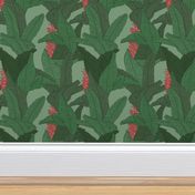 60s Style Martinique Tropical Banana Leaf Wallpaper