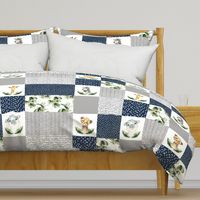 safari animals - jungle patchwork - navy and grey