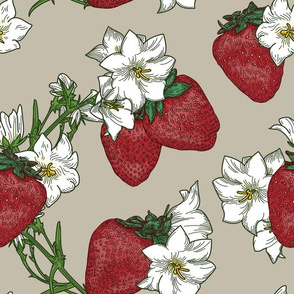Vintage Strawberries and Clematis Floral Pattern