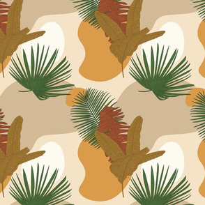 Mid-Century Modern Sunset Tropical Plant Pattern