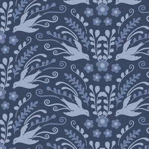 Decorative Birds and Blooms Denim Blue