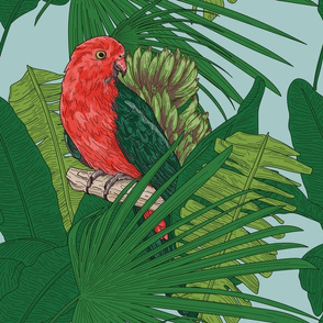 Bright Red Australian King Parrot Tropical Pattern
