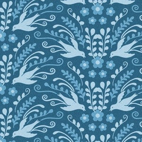 Decorative Birds and Blooms Blue